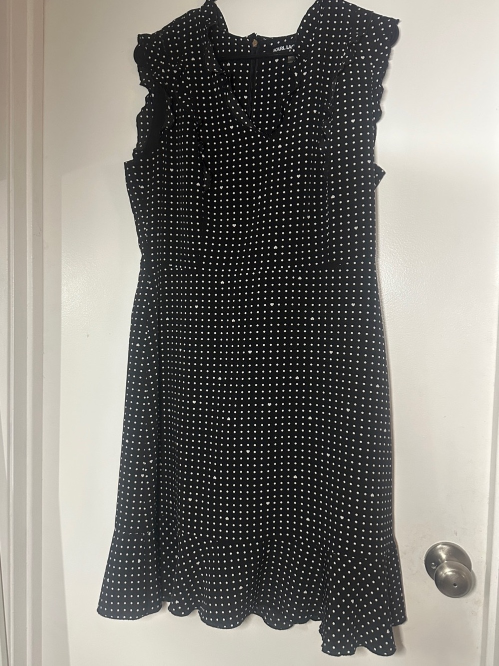 Karl Lagerfeld Black and White Polka Dot Ruffle Midi Dress
